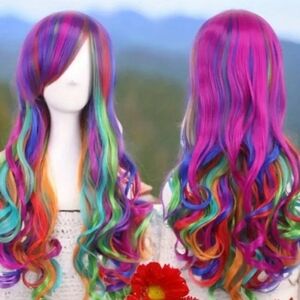 Vibrant Multicolor Women's Wig 26" Rainbow Wavy Wig New